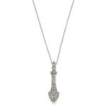 A Diamond Pendant on Chainthe tapered openwork drop set throughout with old cut, eight-cut and