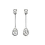 A Pair of 18 Carat White Gold Diamond Drop Earringsthe round brilliant cut diamond in claw settings,
