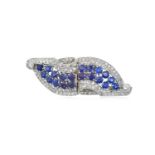 A Sapphire and Diamond Double Clip Brooch, circa 1920two rows of round cut sapphires in white claw