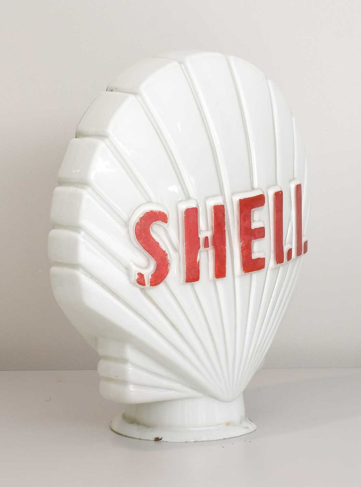 An Original Shell White Opaque Glass Petrol Pump Globe, with red lettering to both sides45cm high - Bild 2 aus 2
