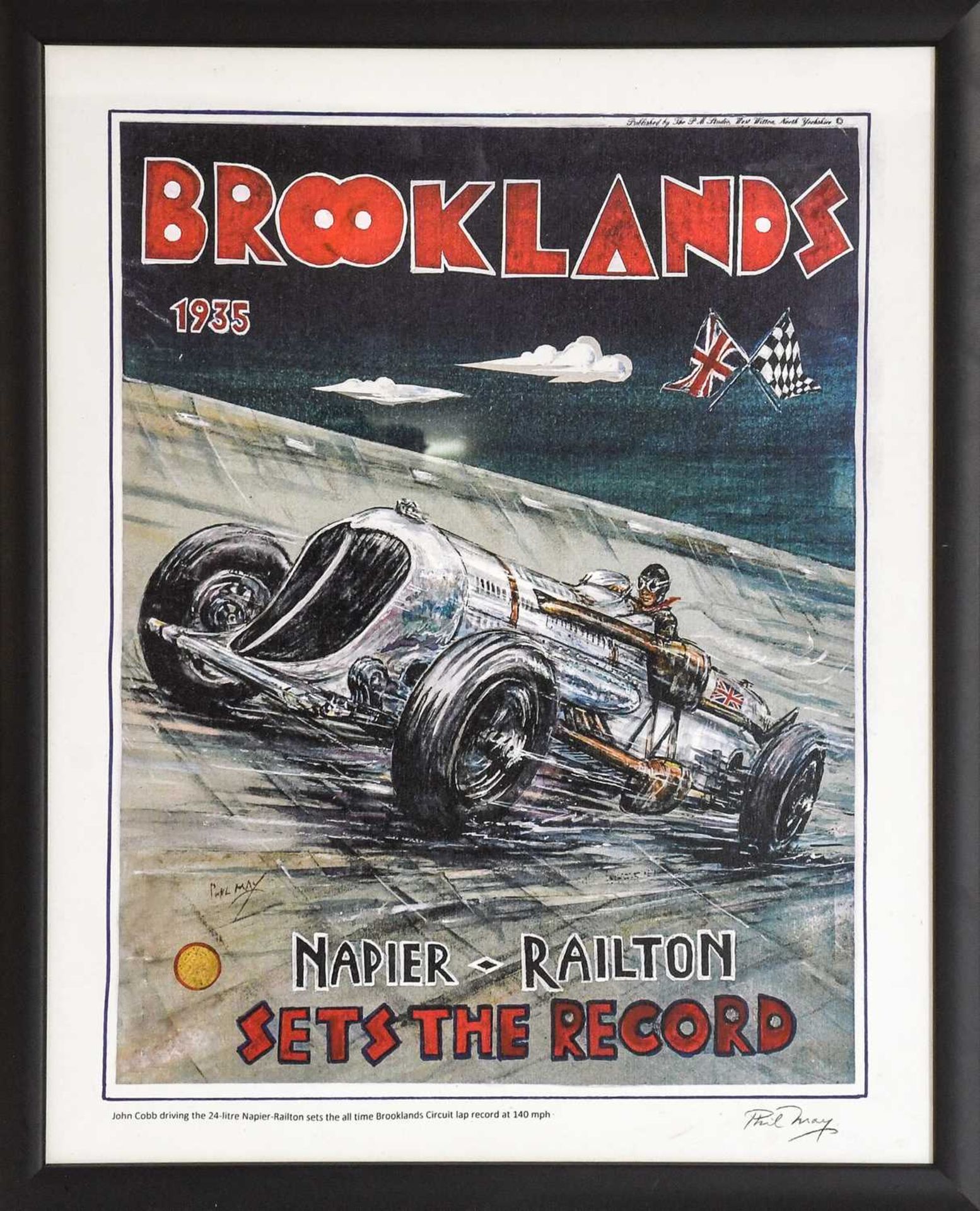 Phil May (b1925)Napier Railton Sets the Record, signed giclee poster on canvas, 50cm by 40cm,
