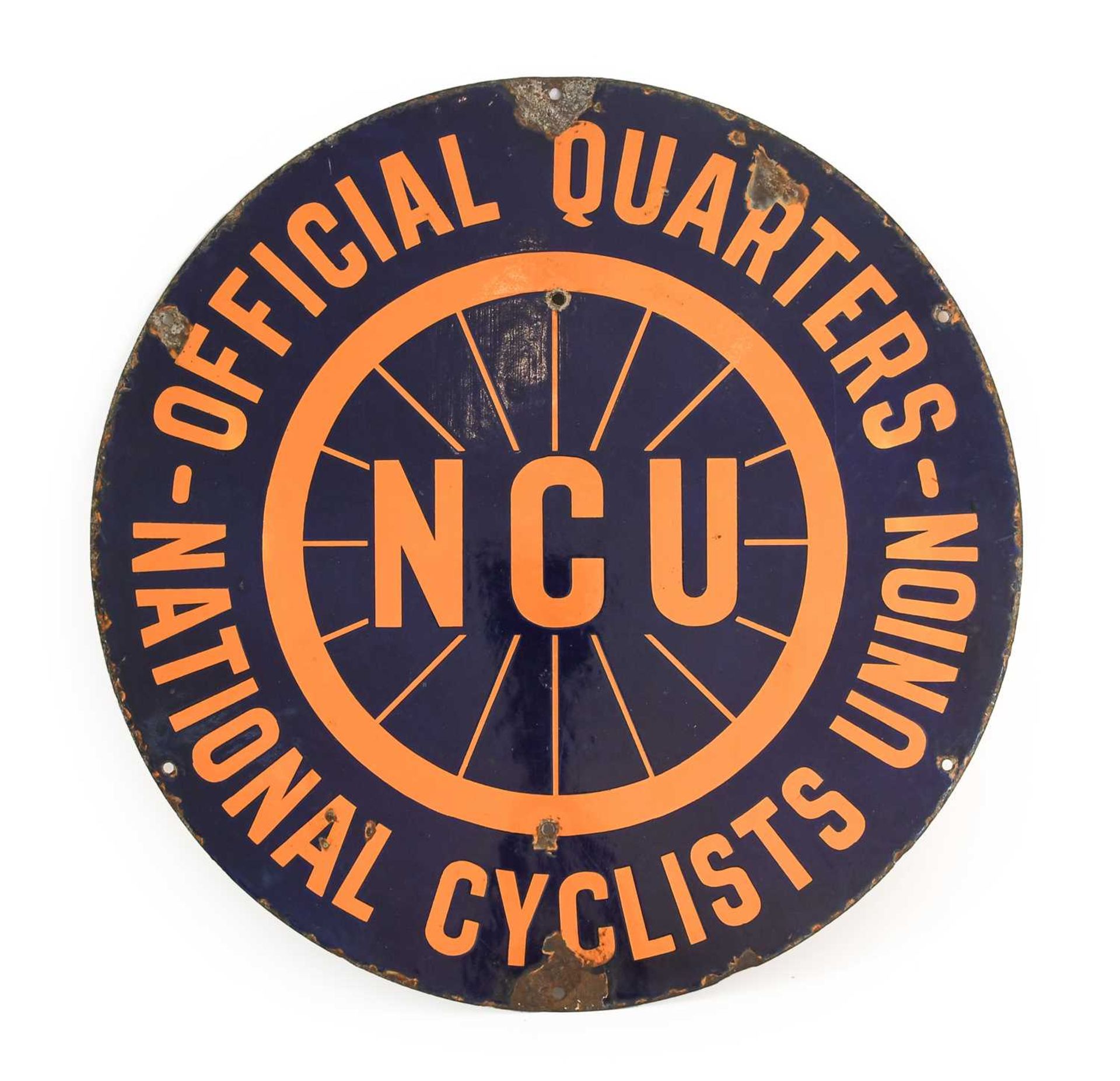 An Original Blue Enamelled Single-Sided Advertising Sign, NCU, NATIONAL CYCLISTS UNION OFFICIAL - Bild 2 aus 3