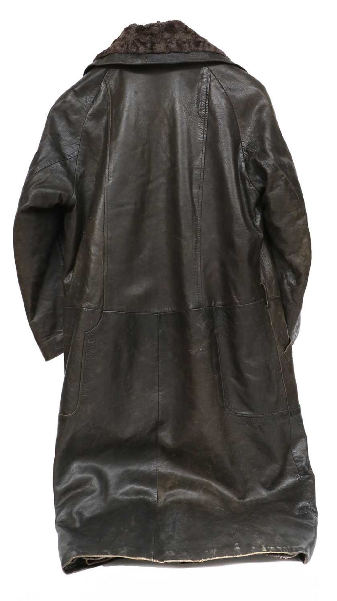 A Black and Brown Leather Driving Coat, Dunhills Ltd, 2 Conduit Street, London, with fur lining, - Image 2 of 11