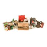 Assorted Tins and Fuel Cans, including Bell and BP oil pourersAssorted Dunlop and John Bull Bike and