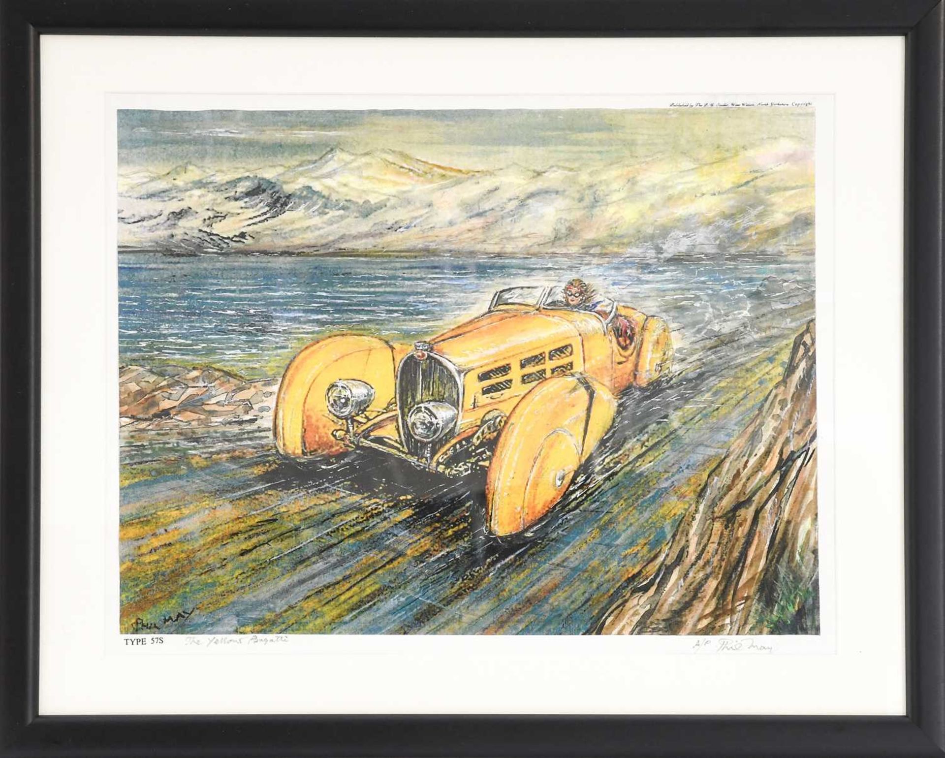 Phil May (b1925)The Yellow Bugatti T57ssigned artist's proof, 27.5cm by 35cm