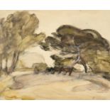 Frederick (Fred) William Mayor IS (1865-1916) Horse and cart beneath a canopy of trees on a breezy