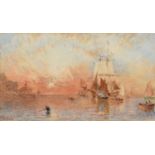 George Weatherill (1810-1890)"Sunset, Whitby Harbour, Yorkshire" Signed, pencil and watercolour,