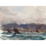 Joseph Richard Bagshawe RBA (1870-1909)Shipping smacks off a coast Watercolour, 11.5cm by 15cm