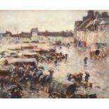 Frederick William Jackson NEA, RBA (1859-1918) “A Wet Market Day in Montreuil” Signed, watercolour