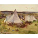 Frederick (Fred) William Mayor IS (1865-1916) “An Encampment” Signed, watercolour, 17.5cm by 22cm