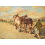John Atkinson NSA (1863-1924) “Ploughing in Springtime” Signed, pencil and watercolour heightened