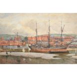 Albert George Stevens (1863-1925)Whitby HarbourSigned, pencil and watercolour heightened with white,