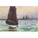 Joseph Richard Bagshawe RBA (1870-1909) “The Herring Fleet” Signed, watercolour heightened with