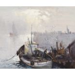 Robert Leslie Howey (1900-1981) Morning fishing boat in mist Signed, mixed media, 36cm by 43.5cm