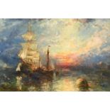 Stephen Frank Wasley (1848-1934) Tall masted ships at sunset Signed and dated (18)93, oil on canvas,