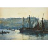 Ernest Dade (1864-1935) Harbour at twilight Signed, watercolour, 17cm by 24.5cm