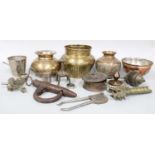 A Quantity of 19th century and Later Eastern Metalwares, including a betel nut cutter, Indian