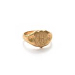 An 18 Carat Gold Signet Ring, engraved with initials, finger size R1/2Gross weight 11.1 grams.