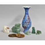 A Collection of Hardstone Figures, and a Middle Eastern enamel vase