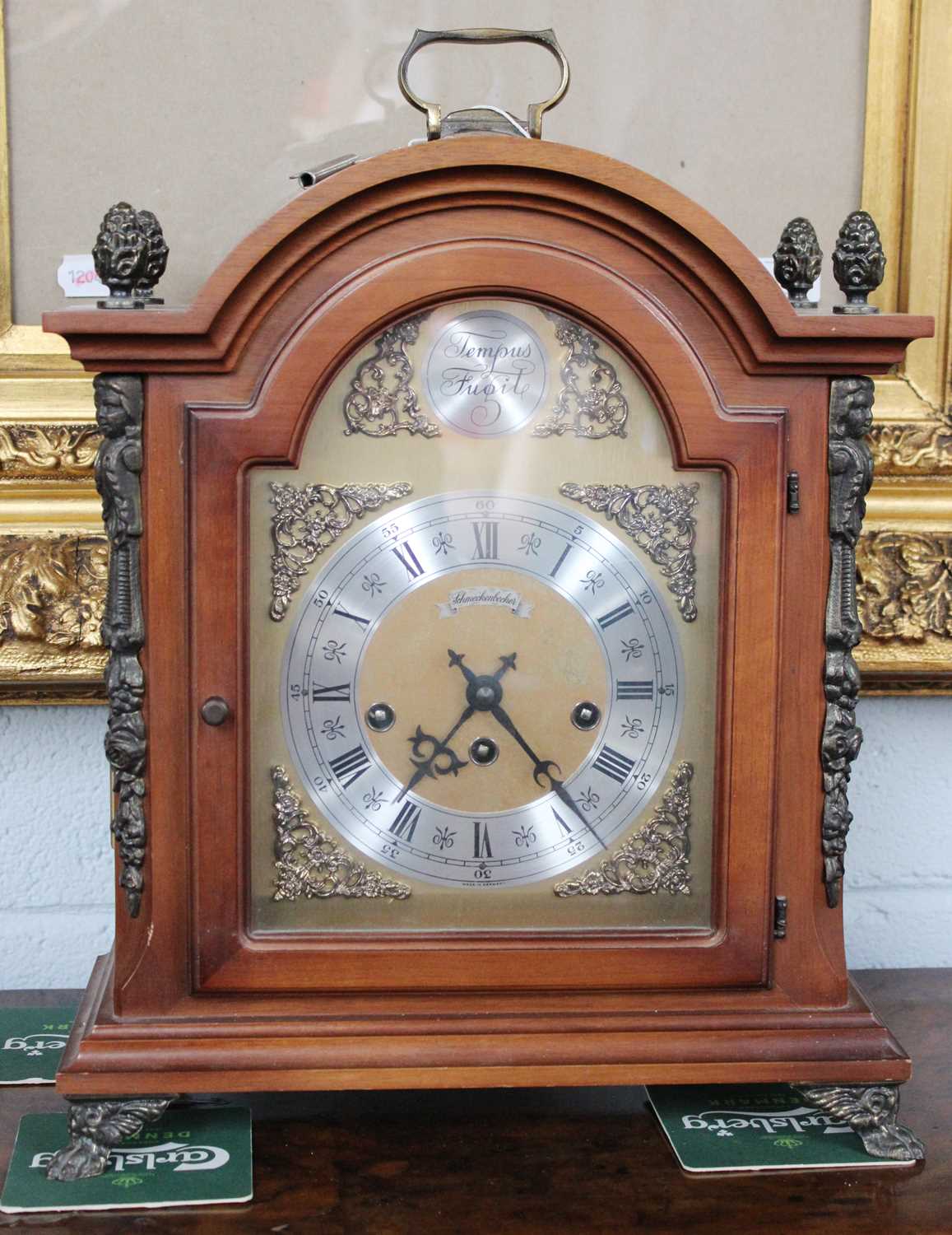 A Modern German Chiming Mantel Clock, dial signed Schneckenbecher, 44cm high over handle