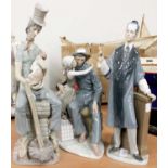 Three Lladro Figures, chimney sweep and cat, barrister and fisherman and daughter (3)