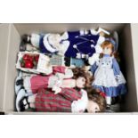 Franklin Heirloom and Alberon porcelain headed dolls, on stands (9+cart)