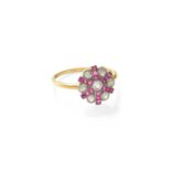 A Synthetic Ruby and Diamond Cluster Ring, indistinctly marked, finger size PThe ring head