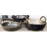 An 18th Century Skillet and Two Similar Bronze Twin Handled Cooking Vessels