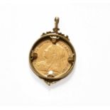 A Half Sovereign, dated 1896 mounted as a pendantMount hallmarked 9 carat gold. Gross weight 7.1