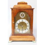 A German Striking Mantel Clock, circa 1900, twin barrel movement striking on a gong, movement