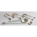 A Collection of Assorted Silver Flatware, comprising two pairs of Newcastle silver sugar-tongs; a