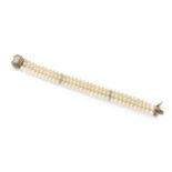 A Cultured Pearl Three Row Bracelet, with diamond cluster clasp, stamped '375', length 18.5cmGross