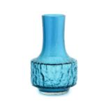Whitefriars - Geoffrey Baxter: A Textured Range Mallet Glass Vase, in Kingfisher blue, pattern 9818,