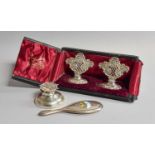 A Collection of Assorted Silver, comprising a cased pair of place-card holders, each with openwork