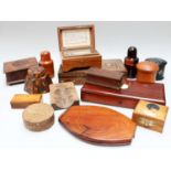 Various Boxes, 19th century and later, including a Swiss cylinder music box, stamp boxes, a straw