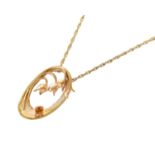 A 9 Carat Gold Lily of the Valley Pendant on Chain, pendant length 3.1cm, chain length 37.5cmGross