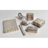 A Collection of Assorted Silver Boxes and Objects, including a card-case, engraved with foliage