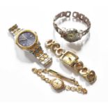 A Bi-Metal Quartz Rotary Wristwatch, A Lady's 9 Carat Gold Rotary Wristwatch and Two Lady's Quartz