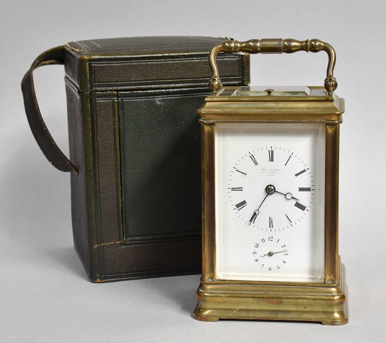 A Brass Strike and Repeat Alarm Carriage Clock, retailed by John Walker, 236 Regent St, London,