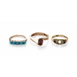 An 18 Carat Gold Sapphire and Diamond Ring, finger size N1/2 (a.f.); A Turquoise Five Stone Ring,