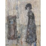 Attributed to Robert Sadler (1909-2001)Lady before a post boxSigned, oil on board, 39cm by 29cm