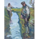 Chris Last (contemporary) "Cleaning the Drains, Norfolk Broads" Signed inscribed and dated 2013