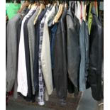 Assorted Modern Gents Clothing, comprising suits, jackets, trousers, shirts, leather jacket, jeans