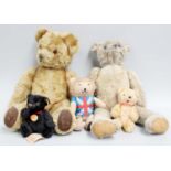 Circa 1940's Yellow Plush Jointed Teddy Bear, Another Later, Small Black Steiff Bear, 1966 World Cup