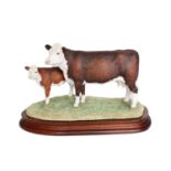 Border Fine Arts 'Hereford Cow and Calf', model No. B0835 by Ray Ayres, limited edition 723/950,