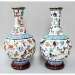 A Pair of Cloisonne Vases, baluster form, decorated with butterflies (2) Each with some pitting, but