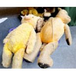 A Circa 1930's Jointed Teddy Bear, A Large Modern Steiff Bear, and others Large yellow bear with