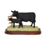 Border Fine Arts 'Aberdeen Angus Cow and Calf' (Style One), model No. B0204 by Kirsty Armstrong,