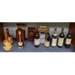 Five Bottles of World Wine, including Napa Valley, Hawkes Bay, Bordeaux Burgandy, two Bells whisky