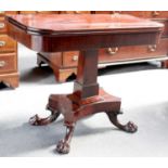 A William IV Mahogany Fold Over Tea Table, on a tapering square section support, above a wasted x-